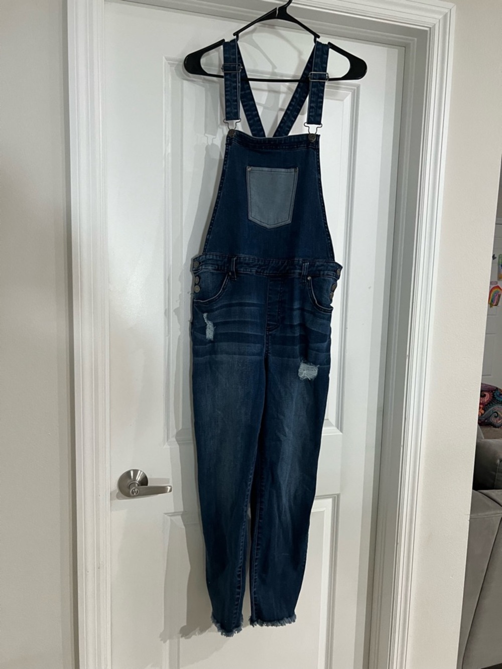 Celebrity Pink Dark Indigo Denim Overalls